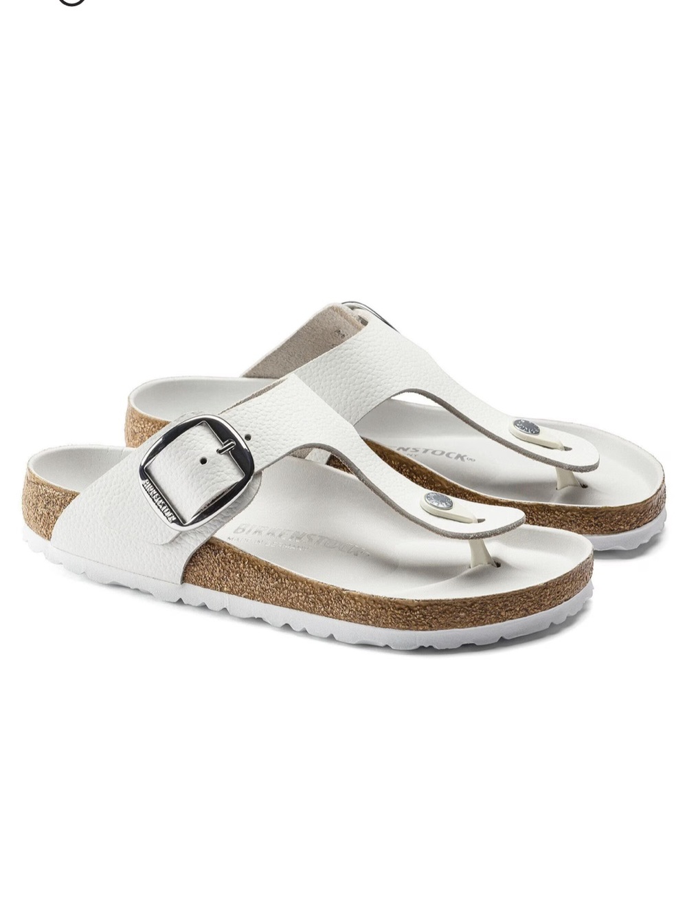 Birkenstock White Gizeh Thong Sandals with Silver Buckle 37